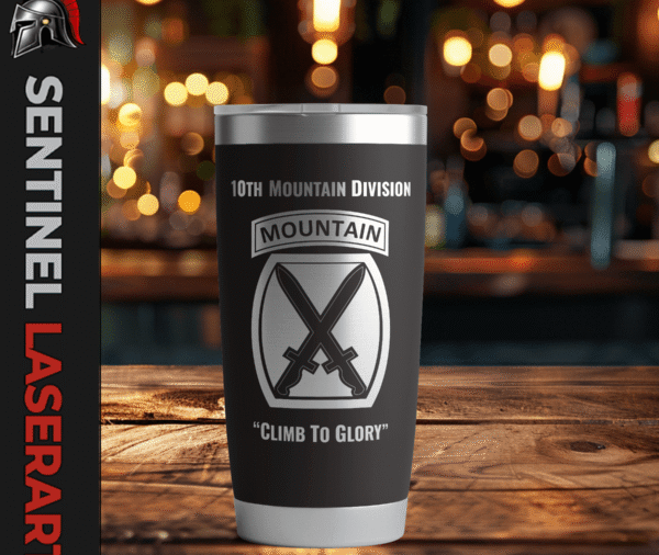 10th Mountain Division 20oz Travel Mug — "Climb to Glory"