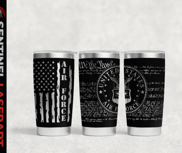 U.S. Air Force 20oz insulated tumbler black — laser engraved USAF seal — veteran gift