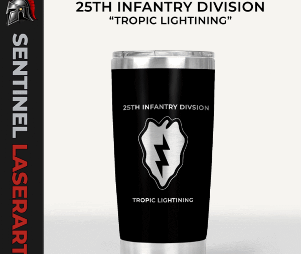 25th Infantry Division Tropic Lightning 20oz laser engraved travel mug — Matte Black — veteran gift military tumbler