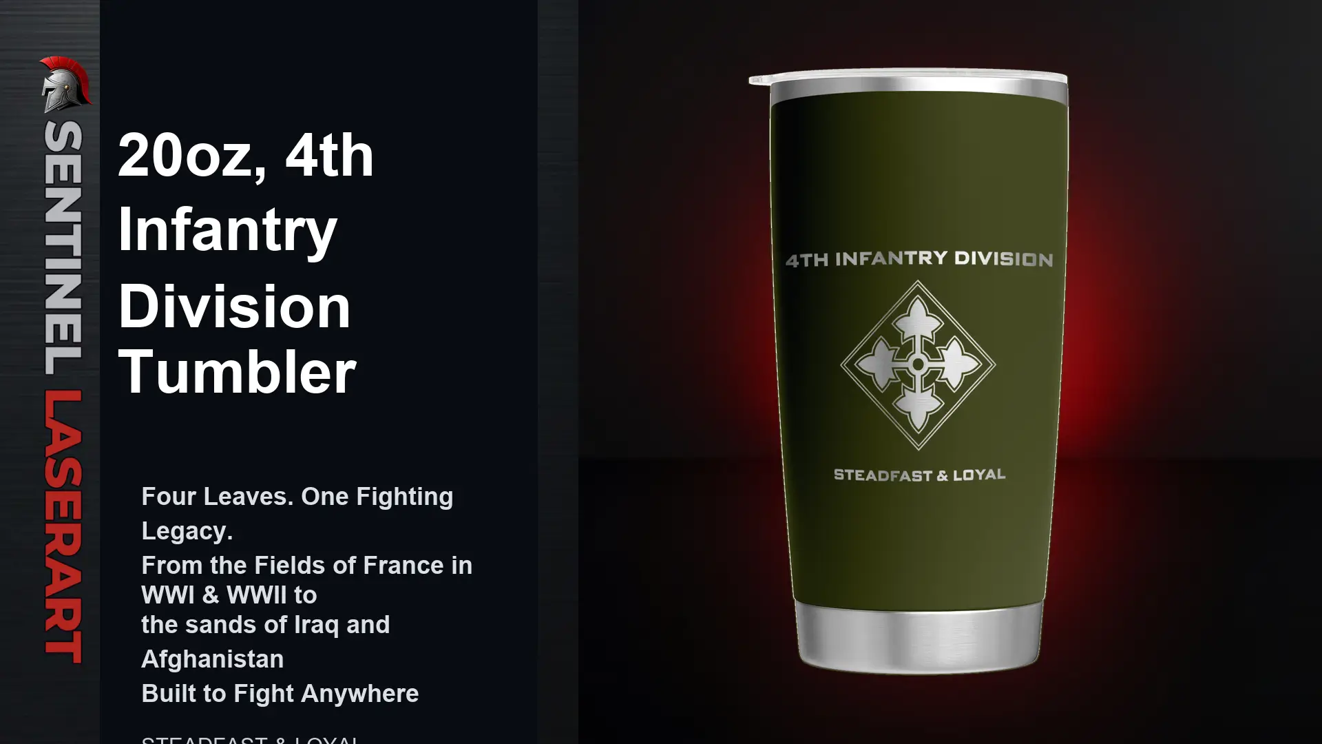 4th Infantry Division 20oz Stainless Steel Tumbler - Image 2