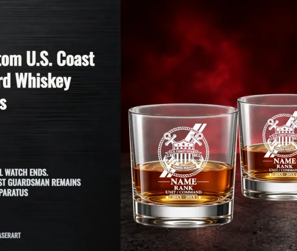 custom U.S. Coast Guard whiskey glass