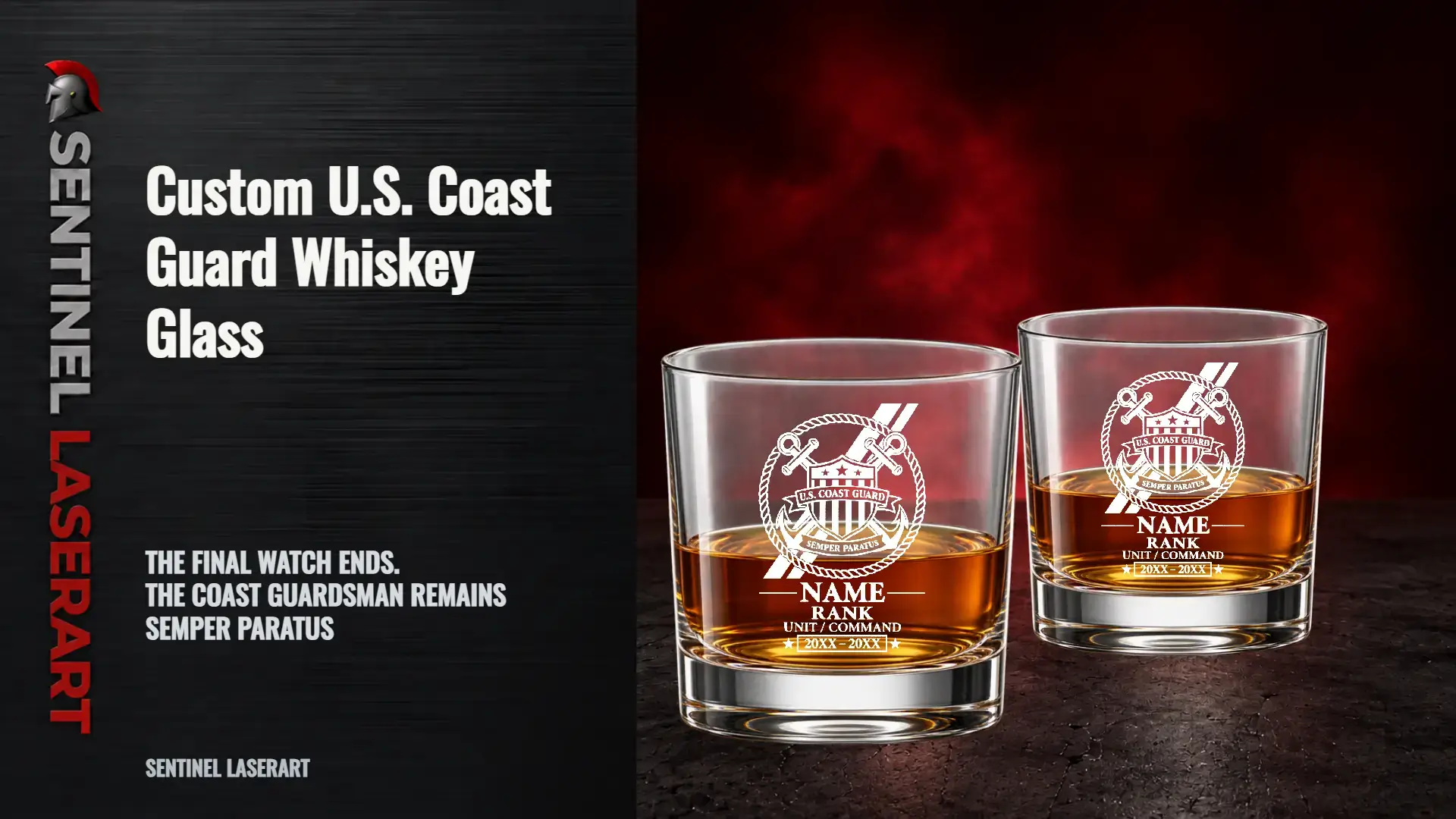 custom U.S. Coast Guard whiskey glass